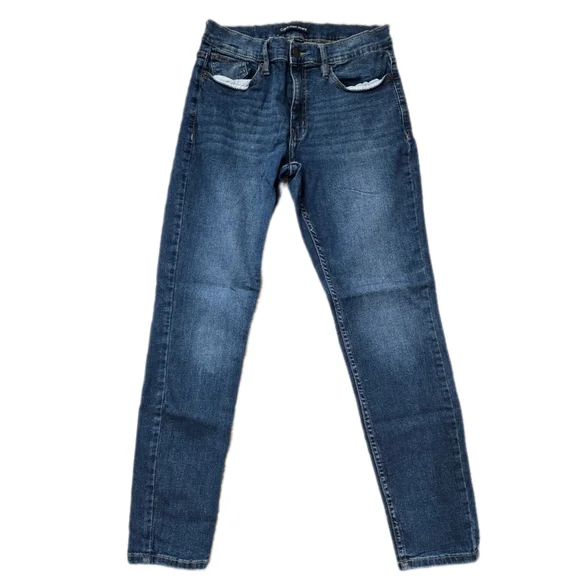 Calvin Klein Blue Mid Rise Skinny Jeans with Subtle Fading - Picture 4 of 7